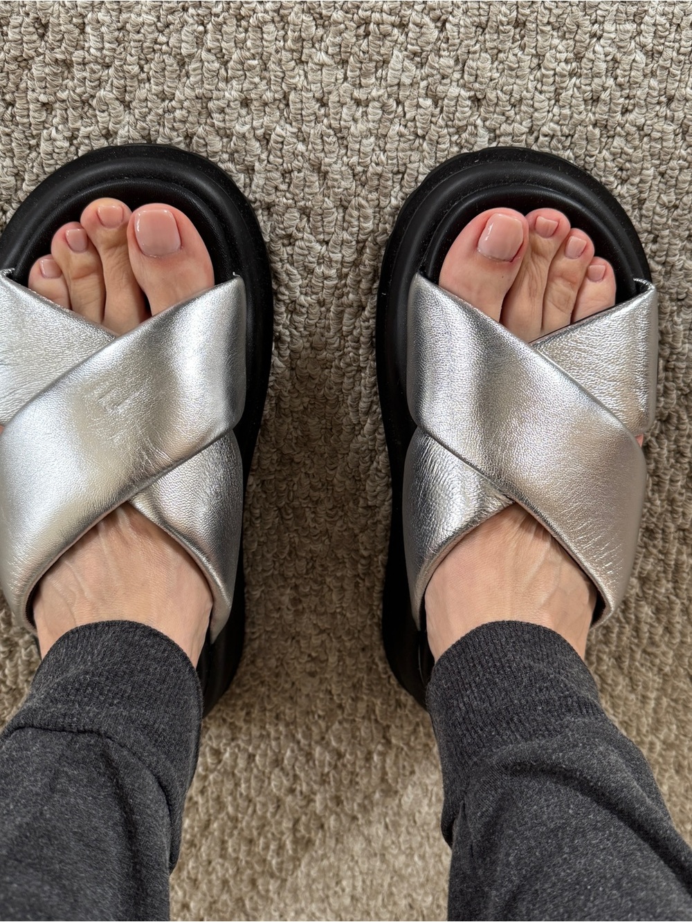 Silver Cross-Strap Platform Sandals - Women NWOT Lonza NY